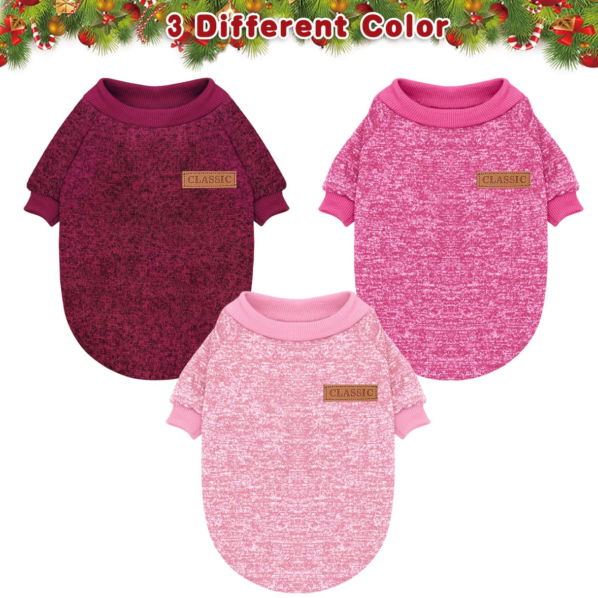 Idepet Pet Dog Classic Knitwear Sweater 3 Pcs, Fleece Coat for Small,Medium Dogs,Warm Pet Dog Cat Clothes,Soft Puppy Customes for Dog Grils Boys,Large