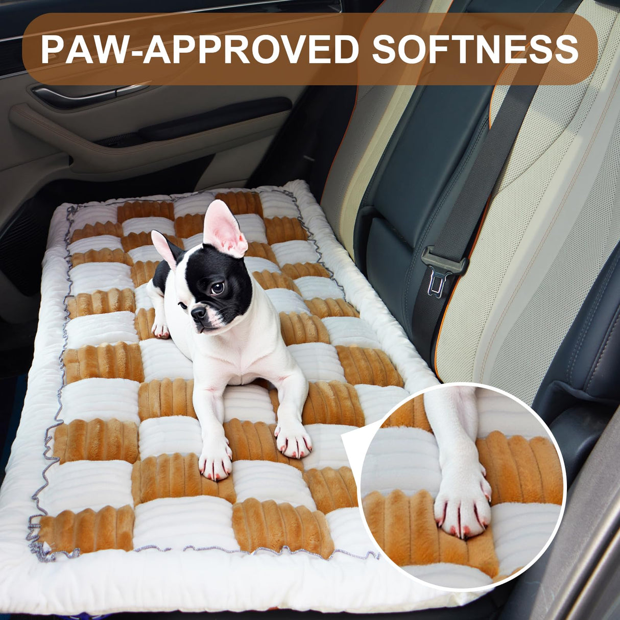 Pessbulmm Backseat Pet Bed Mat Non-Slip Dog Car Seat Cover Scratch Chew Resistant Dog Blanket for SUVs, Trucks & Sedans 23" x 51" Easy Clean Comfortable Car Travel Pet Pad, Coffee and White