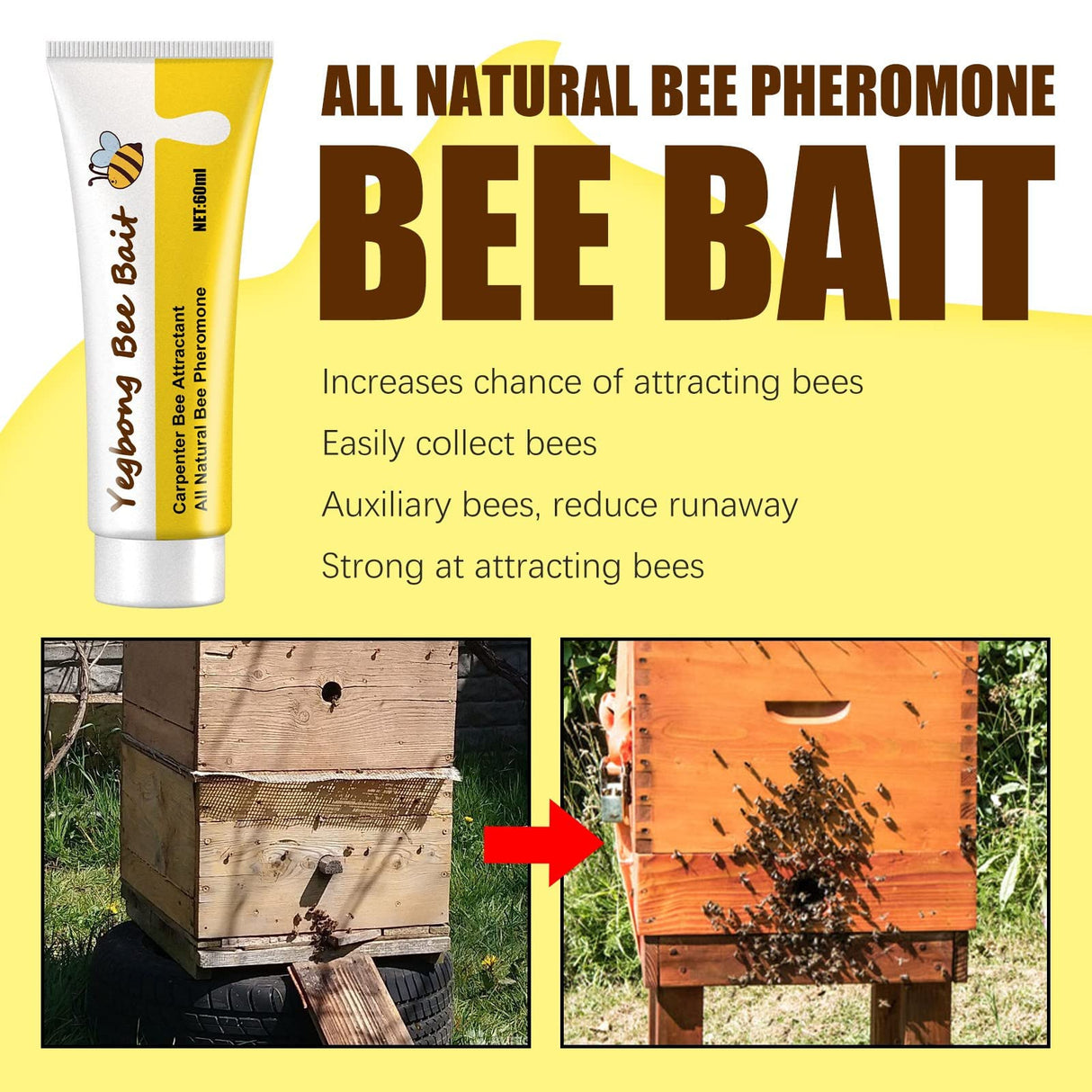 Carpenter Bee Trap Lure, Naturally Attracts Bees to Your Hive,Farm Bee Traps to Attract Carpenter Bees to Your Traps Honey Bee Attractant (1pc)
