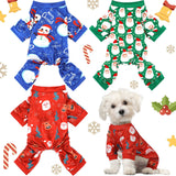 3 Pieces Christmas Dog Pajamas Dog Jumpsuit Santa Snowman Pet Clothes Christmas Pet Pajamas Holiday Costume Jumpsuit for Puppy Cat(Classic Pattern,M (fit 5.5-7.7lbs))