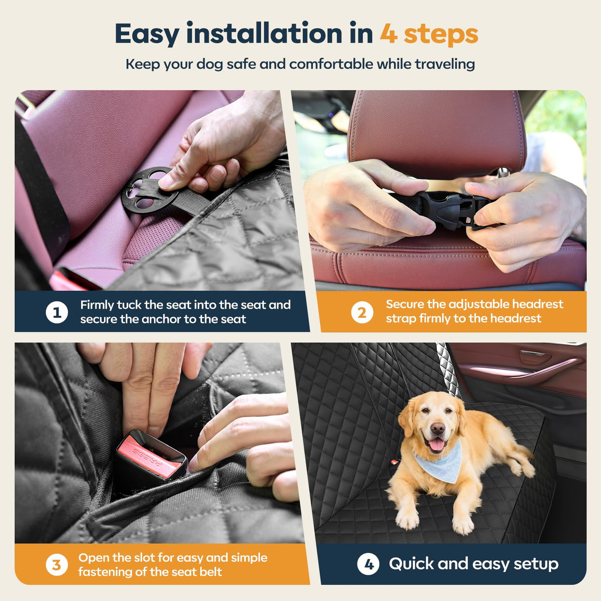 Eamefia Dog Car Seat Cover for Back Seat,New Upgraded Thickened Dog Car Seat Cover,Waterproof and Wear-Resistant Bench Back Seat Cover with Non-Slip Pad,Universal Size Fits Cars, Trucks, SUVs