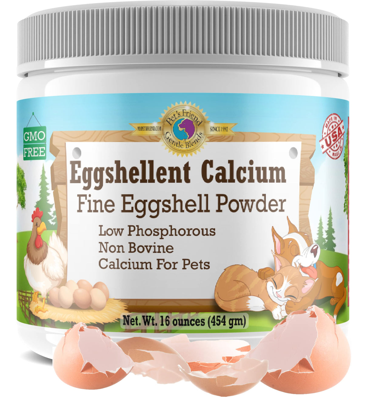 Calcium for Dogs and Cats - Fine Eggshell Powder - Strong Hip & Joint Supplement for Dogs and Cats- Dietary Supplement - No Additives - Pet's Friend Eggshellent Calcium 16oz