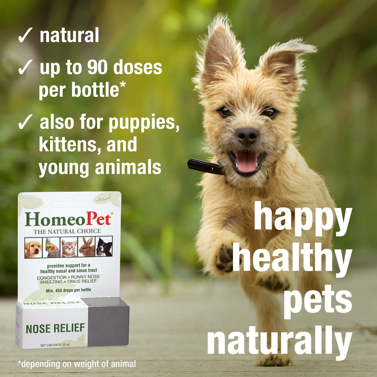 HomeoPet Nose Relief, Safe and Natural Sinus Supplement for Cats, Dogs, and Other Small Animals, 15 Milliliters