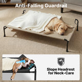 Veehoo Outdoor Dog Bed, Raised Dog Beds for Large Dogs, Elevated Dog Bed with Headrest, Washable Cooling Pet Cot with Non-Skid Feet, Breathable Mesh, Pet Hammock for Indoor or Camping, 47", Beige