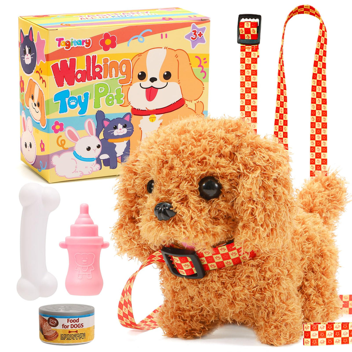 Tagitary Plush Toys Puppy Electronic Toy Dogs That Walk and Bark,Tail Wagging Fake Dog Interactive Dog Toy for Kids with Leash,Easter Christmas Birthday Gift for Toddlers Kids
