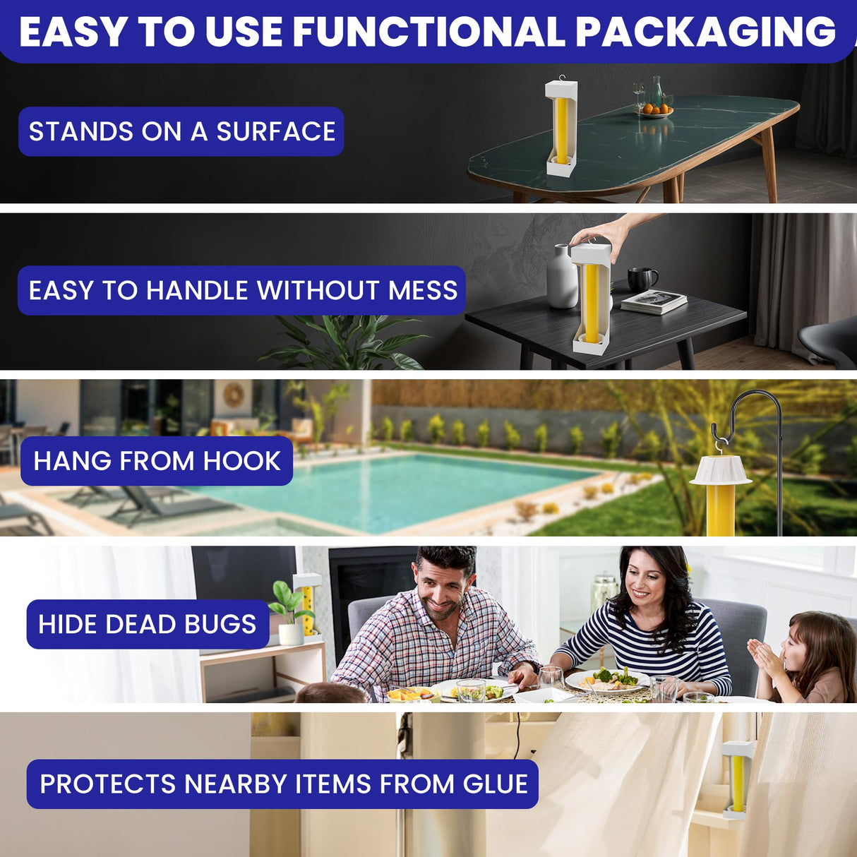 Fly Stick Sticky Fly Traps for Indoors Outdoor 6pk. Non-Toxic Super Sticky Hanging Flies Catcher Paper Tape Strips for Home. Catches All Bugs and gnats. Indoor Outdoor House Flying Insect Trap.