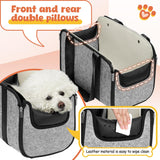 WOYYHO 16 lbs Console Dog Car Seat with Removable Liner, Center Console (Width >9in) Dog Carseat with Front Rear Pillows, Foldable Puppy Car seat with Safety Tether, Stable No Shaking Gray
