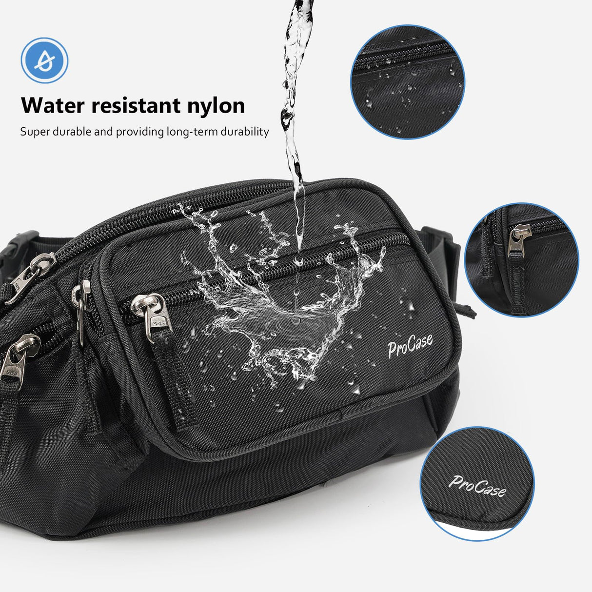 ProCase Fanny Pack Waist Packs for Men Women, Waist Bag Hip Pack for Travel Hiking Running Outdoor Sports -Black, Medium