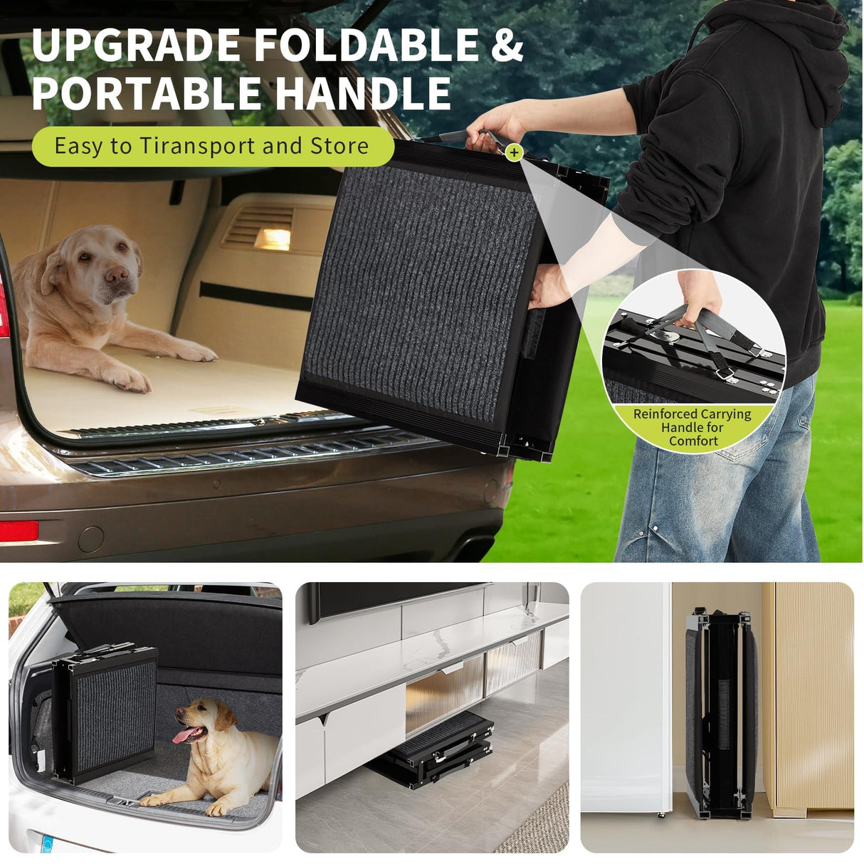 GarveeLife Dog Ramp for Car 71"× 20" Large Folding Pet Stair Ramps for Truck, SUV, with Non-Slip Surface, Up to 250 LBS, Outdoor Dog Car Ramp for Medium & Large Dogs, Portable Pet Steps