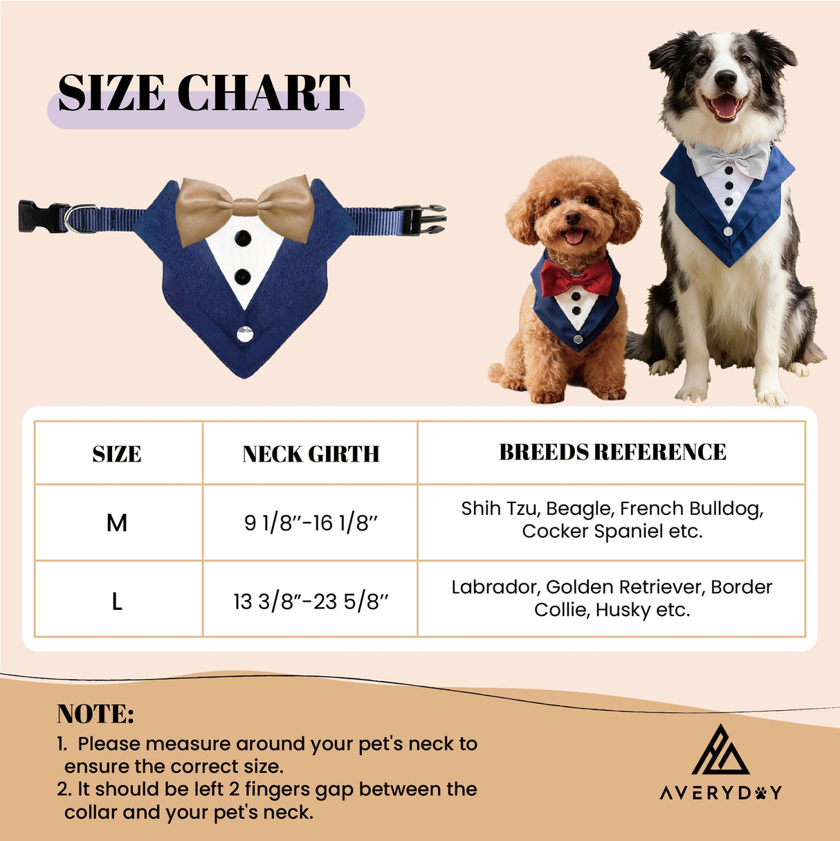 AVERYDAY Dog Tuxedo Bandana Collar for Wedding Outfit, Dog Tux Costume with Bowtie, Pet Harness with Leash Ring for Birthday Party Christmas, Formal Wear Suit and Tie for Small Medium Large Breeds