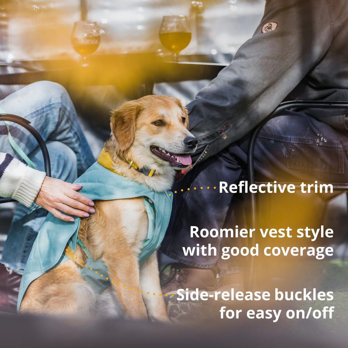 Ruffwear, Stumptown Quilted Dog Jacket, Insulated Water-Resistant Winter Coat with Reflective Trim & Leash Portal, Easy On/Off Buckles, Durable Cold-Weather Layer, River Rock Green, X-Small
