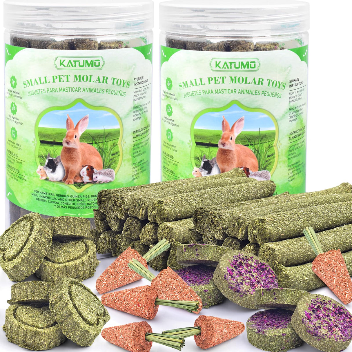 KATUMO 48PCS Timothy Hay Sticks for Rabbits, Natural Timothy Grass Molar Teeth Chew Toys for Guinea Pig Hamster Bunny Chinchilla Small Animal Treats
