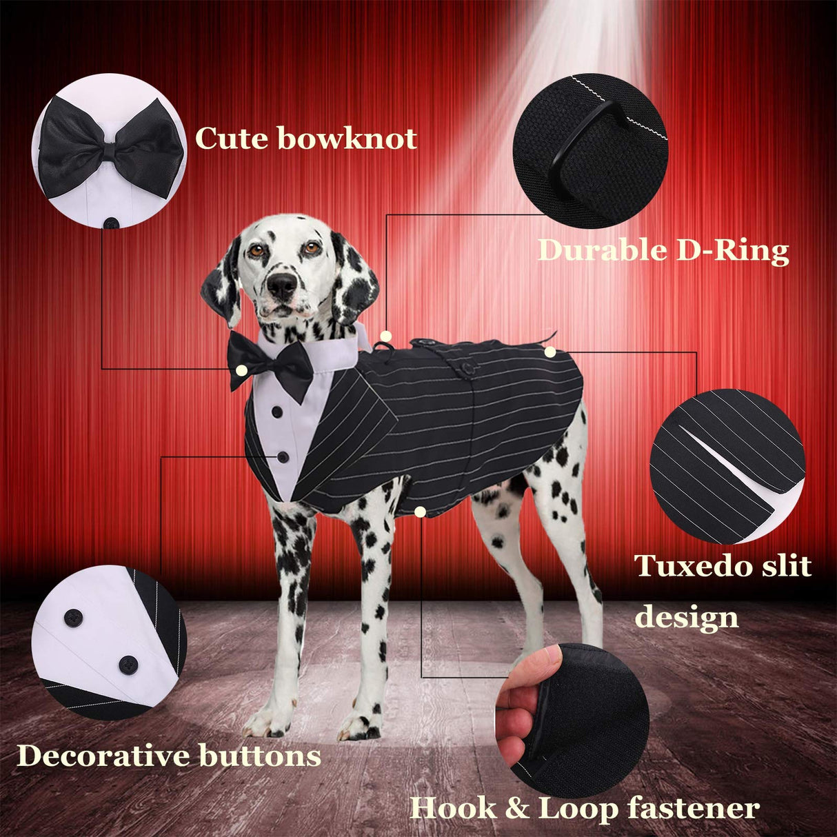 QBLEEV Dog Tuxedo - Formal Dog Suit with Bow Tie, Bandana Set, Halloween & Christmas Outfit, 2XL Stripe