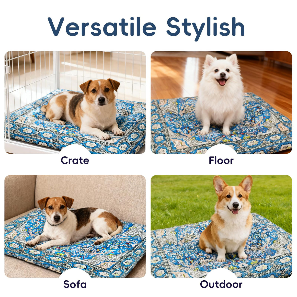 CZOXiViYC Washable Dog Crate Bed, Ultra Soft & Anti-Slip Crate Pad, Cozy Kennel Mat for Large/Medium/Small Dogs, Plush & Bohemian Dog Bed Mat(Blue, 23.0" L x 17.0" W x 2.3" H)
