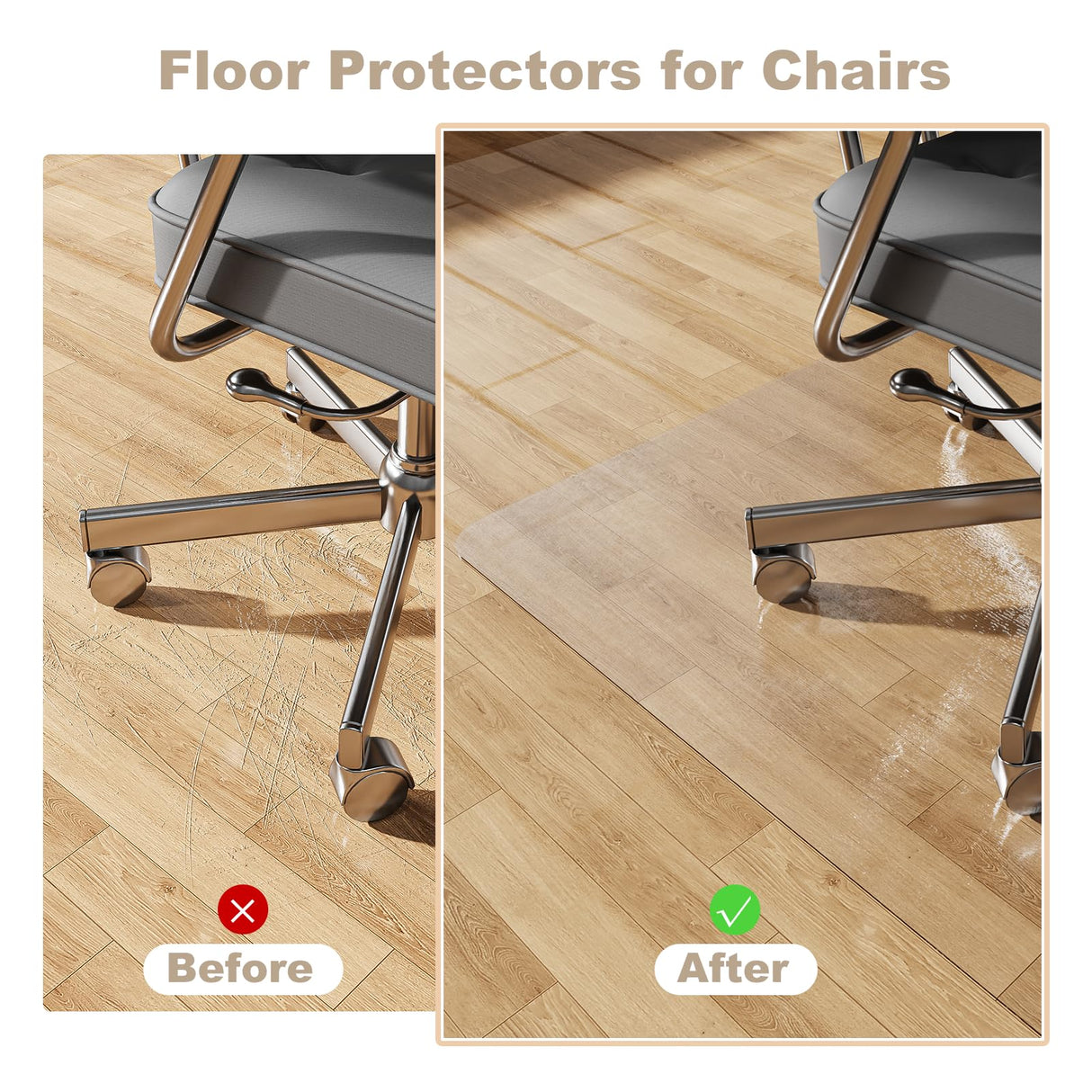 [Thickened to 2.0mm] 60"x 75"Computer Chair Mat for Hardwood, PVC Office Mat for Hardwood Floor, Anti-Slip Rolling Chair Floor Protector, Floor Cover for Rolling Desk Chair, Gaming Chair, Office Chair