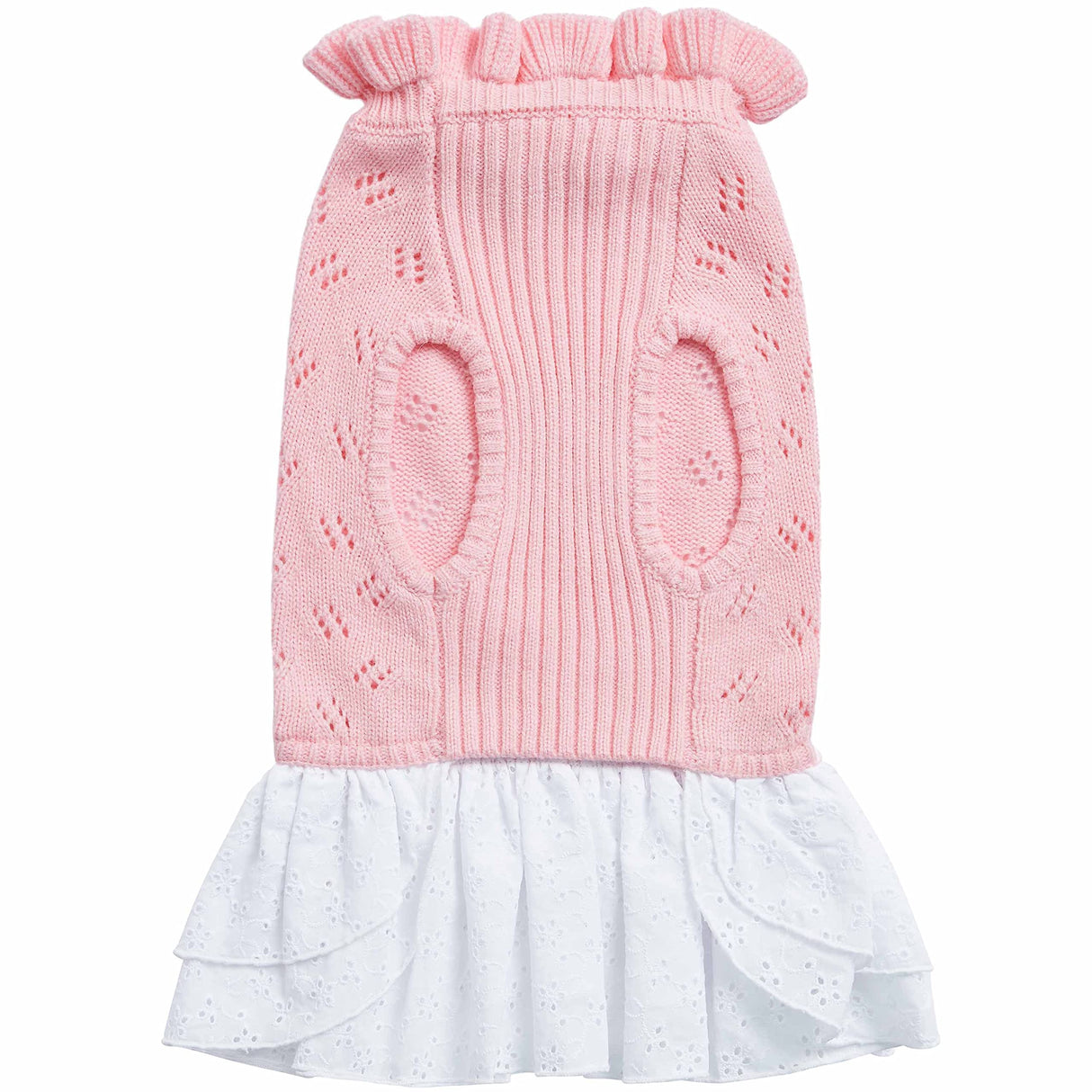Blueberry Pet My Cutie Princess Ruffle Collar Dog Sweater Dress with Guipure Lace, Pink, Back Length 16", Fall Winter Clothes for Girl Dogs