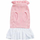 Blueberry Pet My Cutie Princess Ruffle Collar Dog Sweater Dress with Guipure Lace, Pink, Back Length 16", Fall Winter Clothes for Girl Dogs