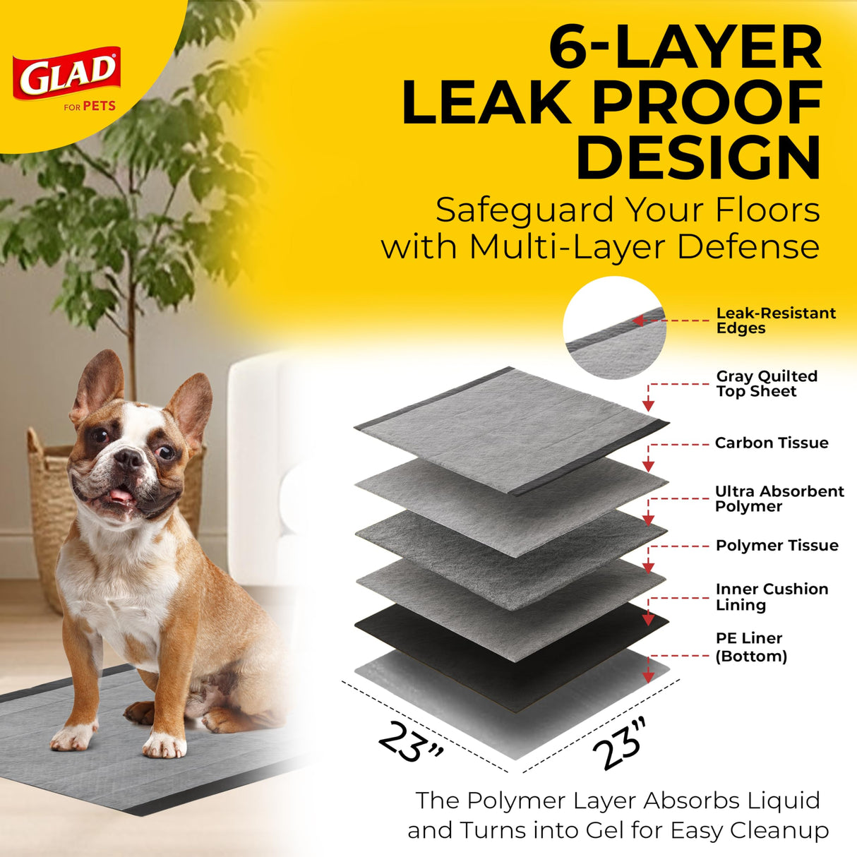 Glad for Pets Black Charcoal Puppy Pads, 23"x23" Disposable Training Pads That Absorb Urine & Neutralize Odor with Activated Carbon - 100 Count
