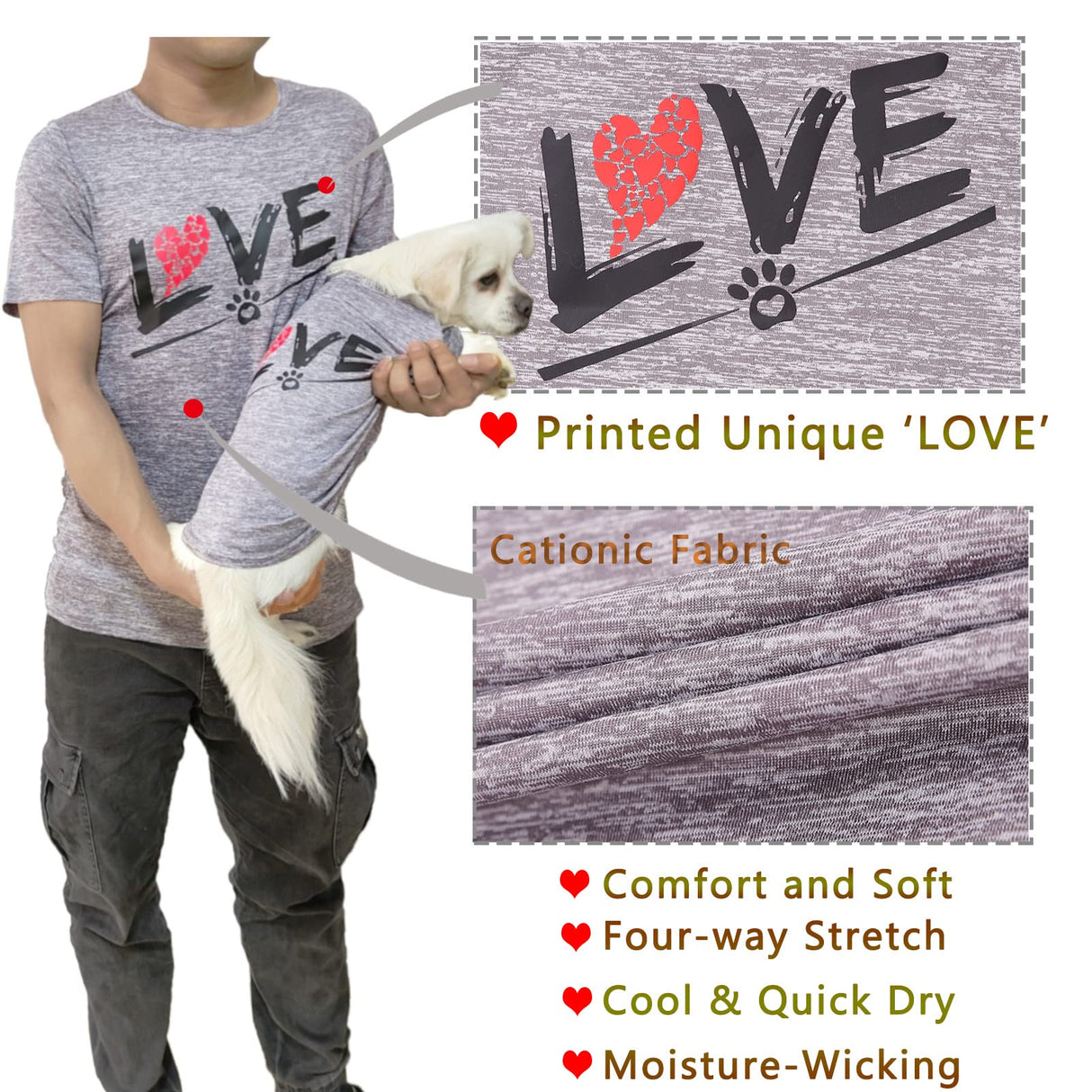 CAISANG Dog Shirts Love Puppy Shirt Mommy Dad/Pets Clothes, Sleeveless Vest T-Shirt Doggy Clothing Crewneck Womens Sweatshirt, Apparel for Dogs Cats Mom Sport Outfits (Small, Grey-Man)