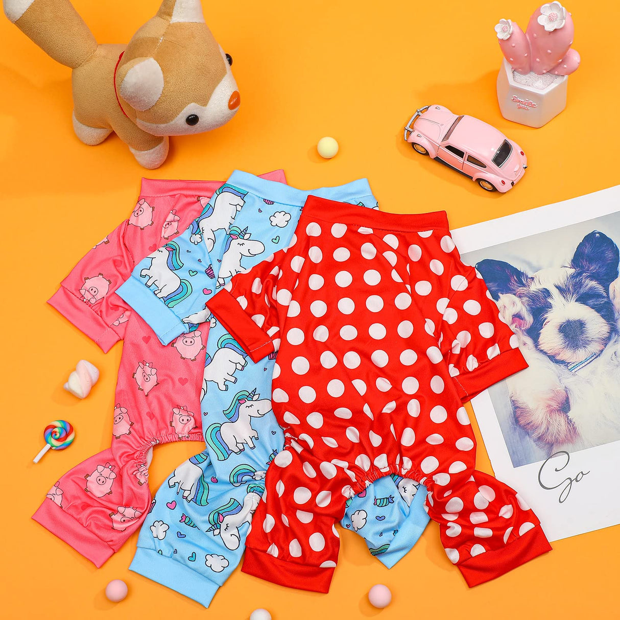 3 Pieces Dog Pajamas Puppy Soft Pets Clothes Dog Jumpsuit for Small Medium Large Pets Cute Apparel Bodysuits for Girl and Boy, 3 Styles(S Fits 3.3-5.5 lbs)