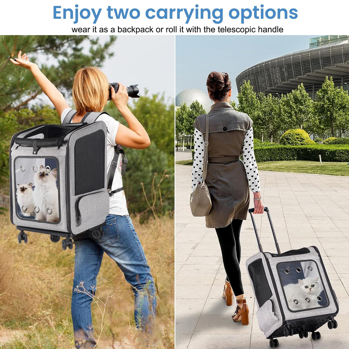 VERSMELO Extra Large Pet Carrier Backpack with Wheels Cats Under 30 Lbs, for Dogs Puppies Rabbits Other Animals Under 25 Lbs, Great for Travel/Hiking/Outdoor Use