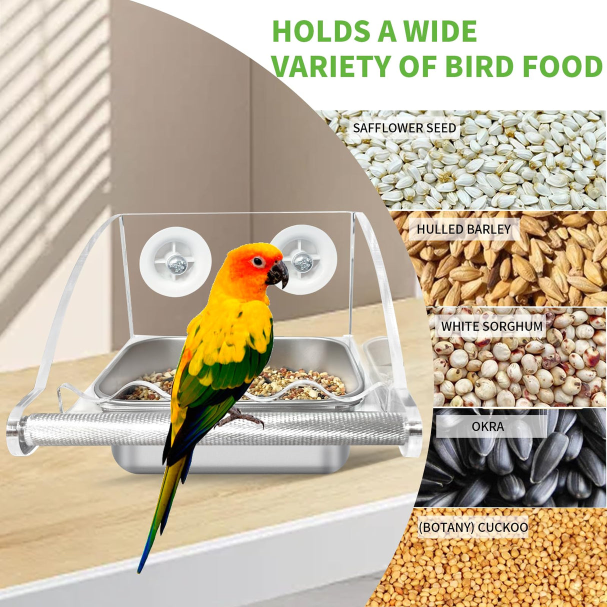 Bird Feeder for Cage,No Mess Bird Feeders, with Anti-Slip Stand, Stainless Steel Bird Bowls Parakeet Feeder for Parakeet, Psittacus Erithacus, Lovebirds,Budgies