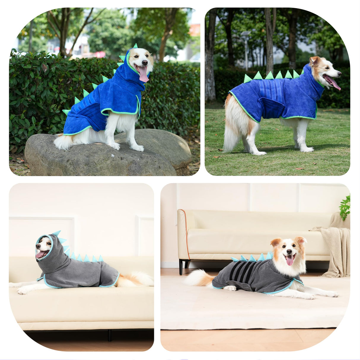 HezzLuv Super Absorbent Dog Bathrobe, Microfiber Bath Robe Towel for Fast Drying, Cozy Fit, Adjustable Belly Strap, Unique Dinosaur Design Dog Drying Coat for Bath, Rainy Walks & Cold Weather