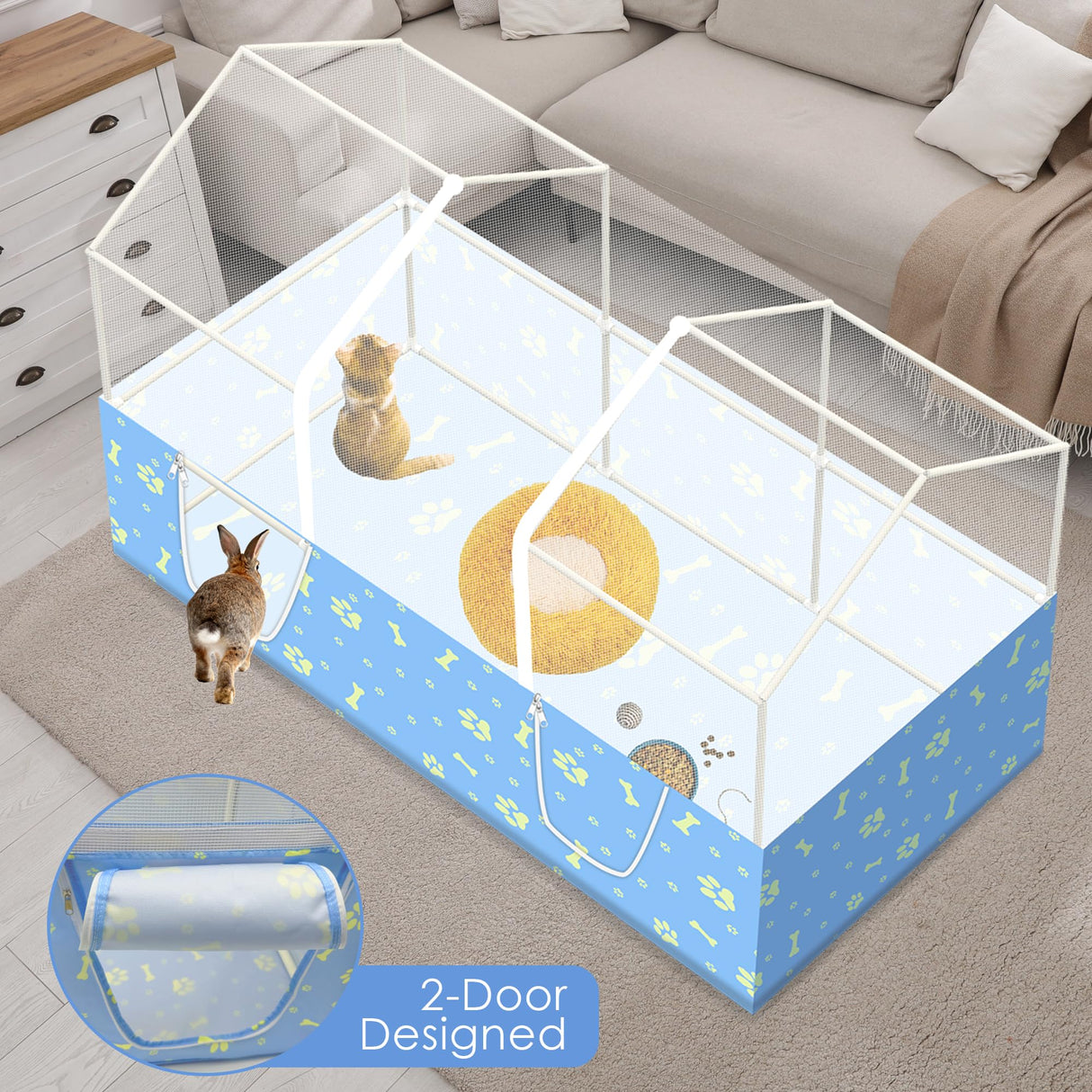 MODESLAB Rabbit Cage, 48" x 24" Large Pet Playpen Enclosure for Small Animal- Guinea Pig, Hamster, Bunny, Puppy, PVC Frame Chicken Coop with Waterproof Tarp & Mesh Cover Indoor Outdoor