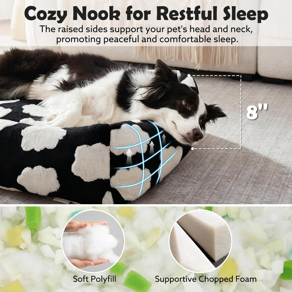 JOEJOY Large Dog Beds Large Sized Dog, Rectangle Washable Orthopedic Pet Bed with Removable Zipper Cover, Cute Soft Calming Puppy Pet Bed with Jacquard Shaggy Plush & Non Skid Bottom