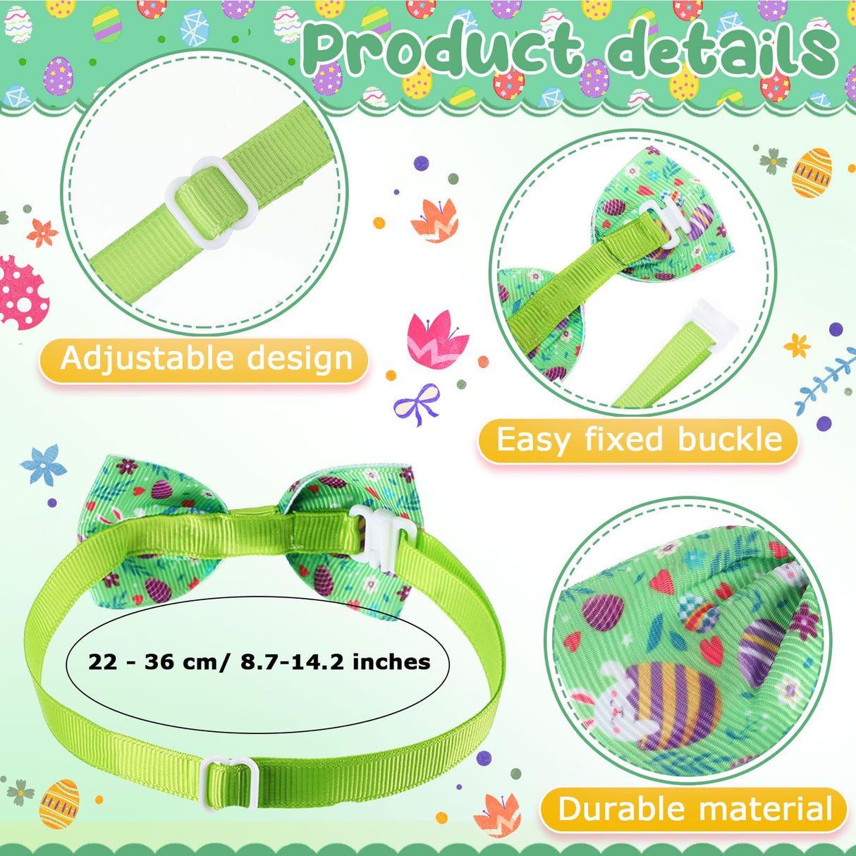 Aliceset 240 Pcs Easter Dog Bows Tie Collar Bulk Spring Adjustable Flower Pet Neckties for Dog Cat Grooming Accessories and Pet Festival Holiday Party