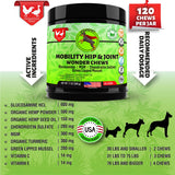 WIZARDPET Advanced Hemp Hip and Joint Supplement for Dogs Hemp Oil Glucosamine Chondroitin for Dog Omegas Turmeric MSM Green Lipped Mussel Made in USA Treats Support Mobility 120 Chews
