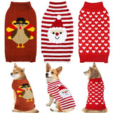 PAYHTOW 3 Pack Thanksgiving Christmas Valentine Dog Sweater, Knit Holiday Dog Sweater Thanksgiving Fall Warm Sweaters Outfit Clothes for Small Medium Large Dogs Pets (Turkey & Santa & Heart, X-Large)