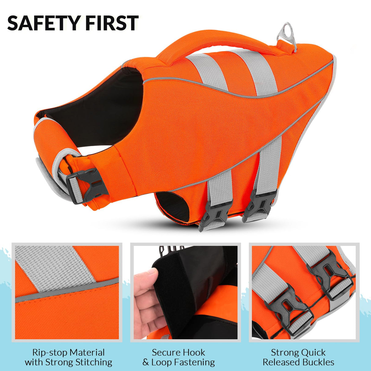 Queenmore XL Dog Life Jacket, Large Dog Life Vest for Swimming Boating, Giant Big Dog Swim Vest, Ripstop Pet Life Vests with Rescue Handle Leash Hole, Safety Water Floating Vest, Hi-Vis Orange