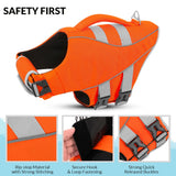 Queenmore XL Dog Life Jacket, Large Dog Life Vest for Swimming Boating, Giant Big Dog Swim Vest, Ripstop Pet Life Vests with Rescue Handle Leash Hole, Safety Water Floating Vest, Hi-Vis Orange