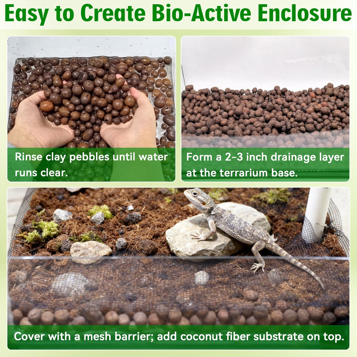 Halatool Reptile Substrate 8QT Leca Clay Pebbles for Reptiles Organic Hydroballs Bioactive Drainage Layer Terrarium Bedding for Leopard Gecko Tortoise Frog Lizard Ball Python