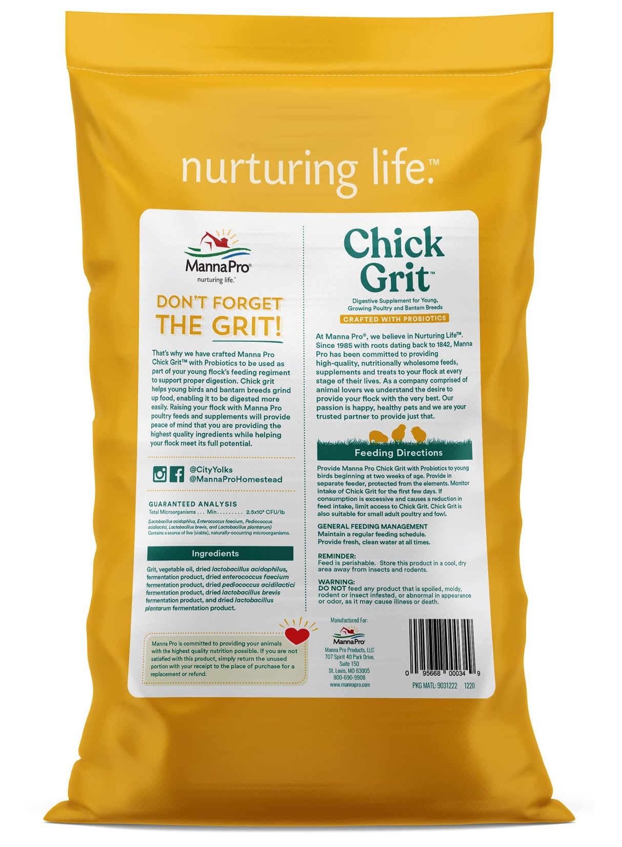 Manna Pro Chick Grit, Digestive Supplement for Young Poultry and Bantam Breed, Probiotics to Support Digestion, No Artificial Ingredients or Preservatives, Insoluble Crushed Granite, 25 lbs
