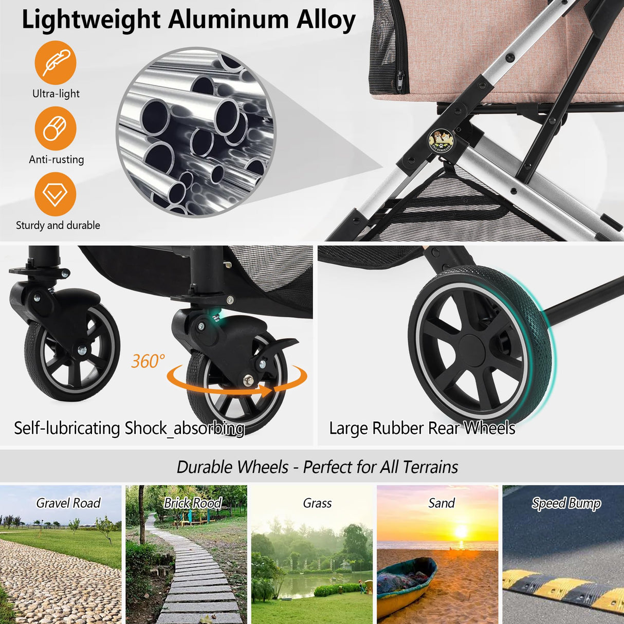 Medium Dog Stroller, Kenyone Pet Stroller for Medium Dogs Up to 55lbs, Lightweight Aluminum Frame, One Click Folding, Large Cat Stroller with No Zip Entry, Detachable Mesh, Multiple Pockets