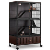HABUTWAY 60''H Metal Large Ferret Cage, Rolling Chinchilla Cage with Removable Ramps& Double Door, Critter Nation with Locker, Small Animal Cage, Rat Indoor Wooden Pet Crate Furniture