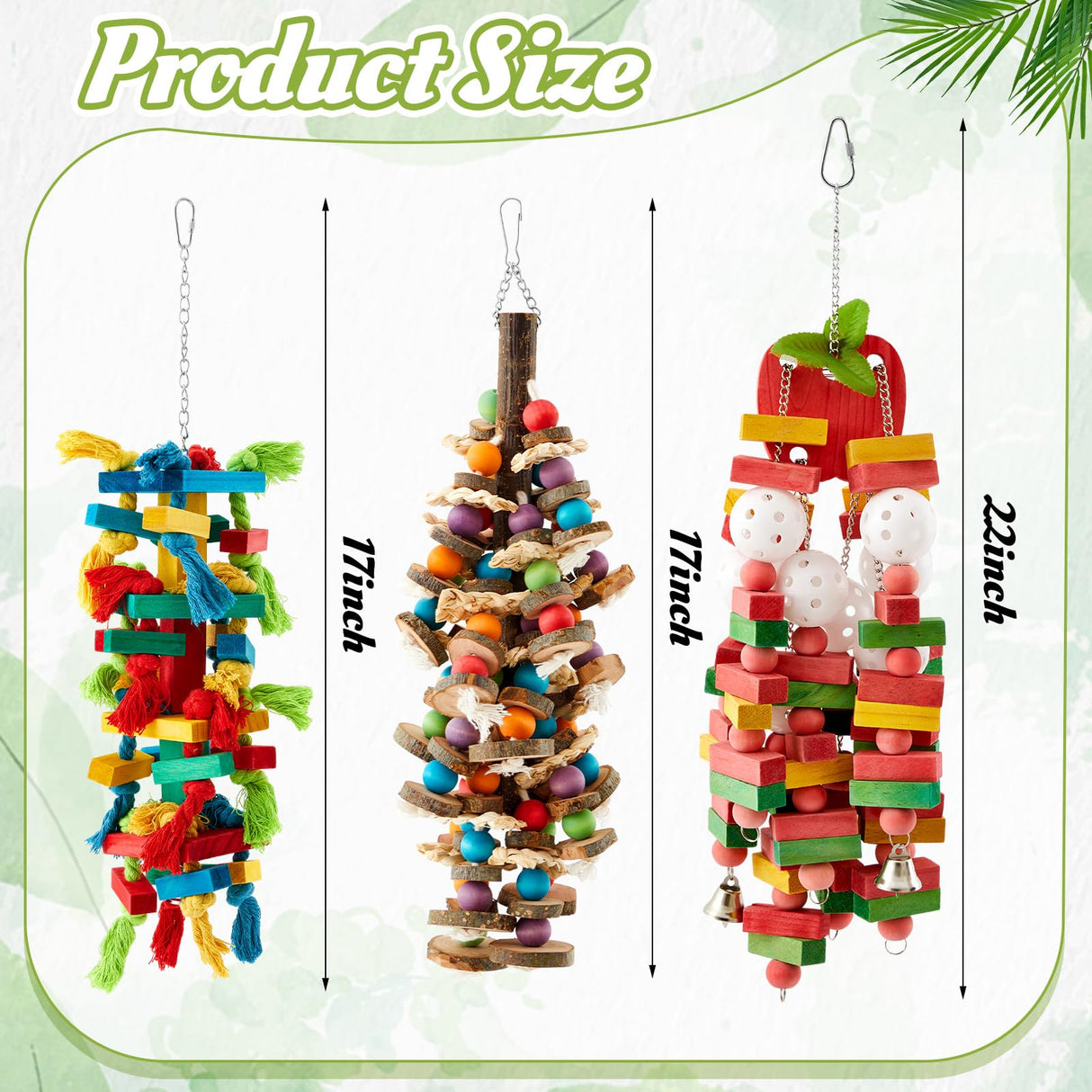Seenelling 3 Pcs Extra Large Bird Parrot Toy Multicolored Natural Wooden Parrot Cage Chewing Toys for Large Medium Macaws Cockatoos African Grey Birds (Block and Ball)
