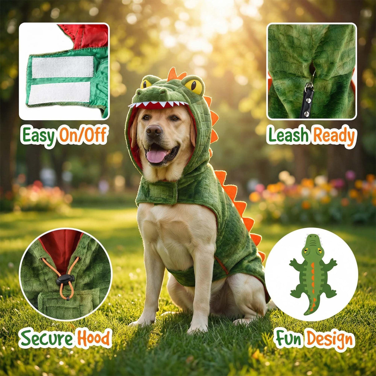 MUYAOPET Large Dog Costume Halloween Dog Crocodile Costume Pets Winter Warm Coat Jumpsuits (XL, Green)