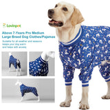 LovinPet Large Dog PJS Clothes: Wound Care/Post Surgery Mastiff Shirt, Lightweight Stretchy Knit Dog Pajamas, Mermaids & Unicorns Blue and White Print, Mastiff Pajamas, Pet PJ's/Medium