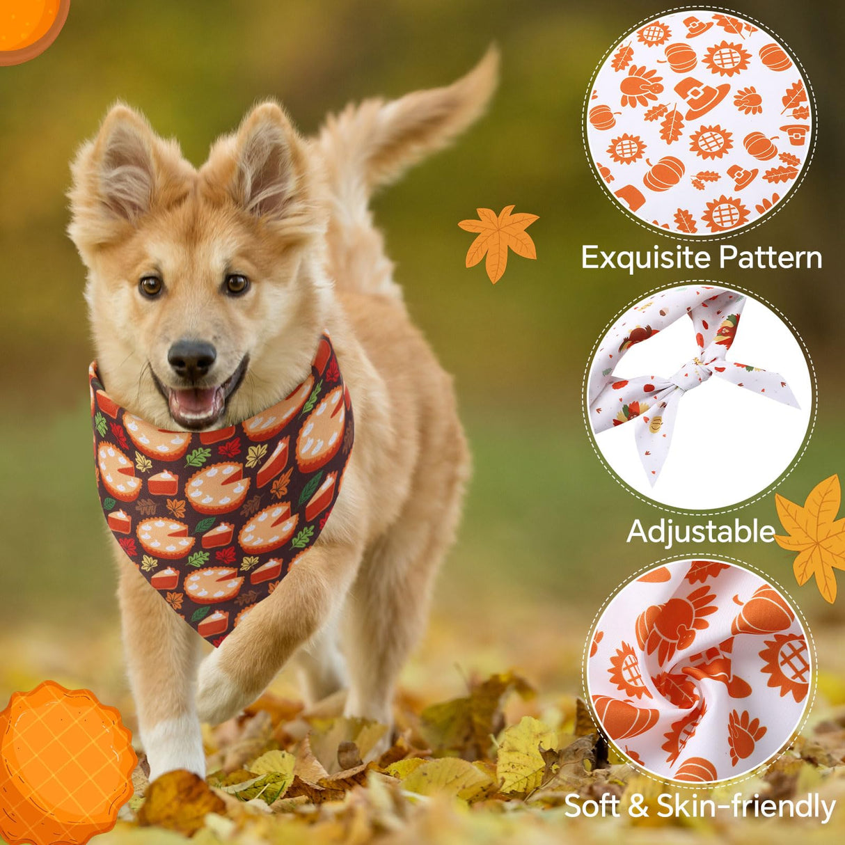 Huhumy 100 Pcs Thanksgiving Fall Dog Bandanas Bulk 3 Sizes Dog Washable Bandana Adjustable Washable Autumn Scarf for Thanksgiving Holiday Small Medium Large Pet Supplies