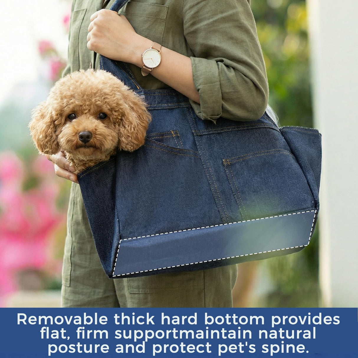 ABUUL Dog Purse for Small Dogs & Cats – Padded Straps, Removable Hard Bottom, Side Pockets, Safety Tether, Premium Denim and Soft Cotton Lining, Machine Washable,Up to 13 Lbs (Dark Blue)