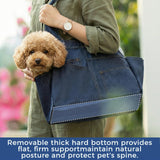 ABUUL Dog Purse for Small Dogs & Cats – Padded Straps, Removable Hard Bottom, Side Pockets, Safety Tether, Premium Denim and Soft Cotton Lining, Machine Washable,Up to 13 Lbs (Dark Blue)