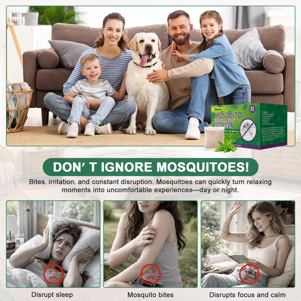 Mosquito Repellent Outdoor Patio, Natural Mosquito Repellent Indoor for Living Room, Bedroom, Patio, garages, Camping, Safe for Kids and Pets (24 Packs)