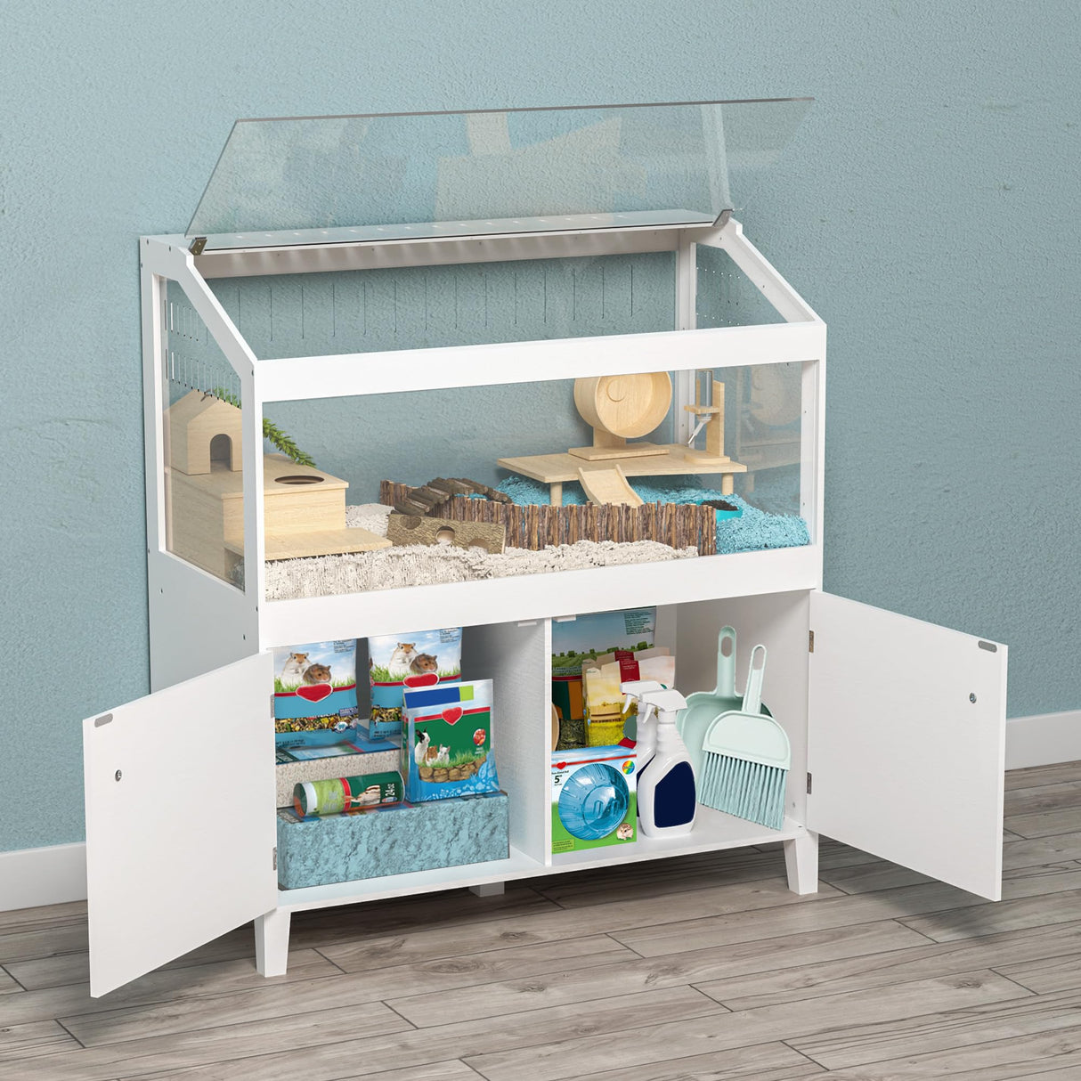 GDLF Hamster Cage with Storage Cabinet Small Animal Cage, Easy View Acrylic Panels, Large Habitat for Hedgehog Gerbil & Rat 39.5"x19.7"x43.7"
