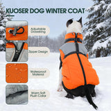 Kuoser Dog Coat, 2 in 1 Dog Jacket with Harness Built in, Winter Waterproof Puppy Puffer Jacket Snowsuit for Small Medium Large Dogs, Cold Weather Reflective Pet Fleece Hunting Vest with Zipper