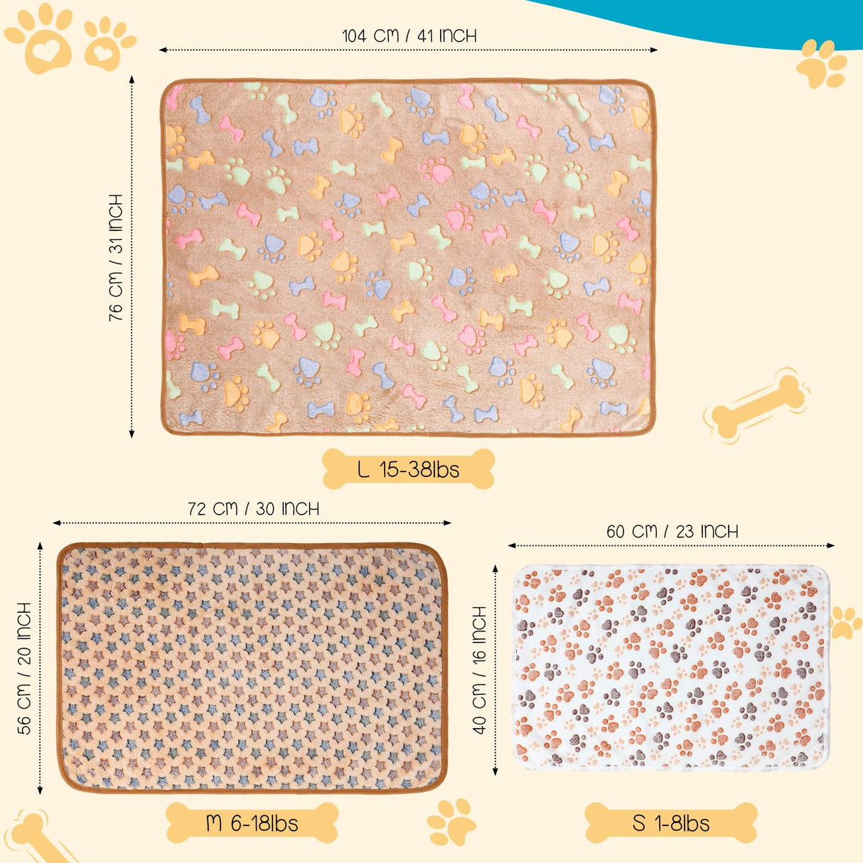Tatuo 12 Pieces 16 x 24 Inch Dog Blanket Super Soft Warm Cat Sleep Mat Pet Kitten Doggy Fluffy Fleece Blankets with Cute Dog Paw Bone Star Elephant Patterns Printed Fluffy Blanket for Small Cat Puppy