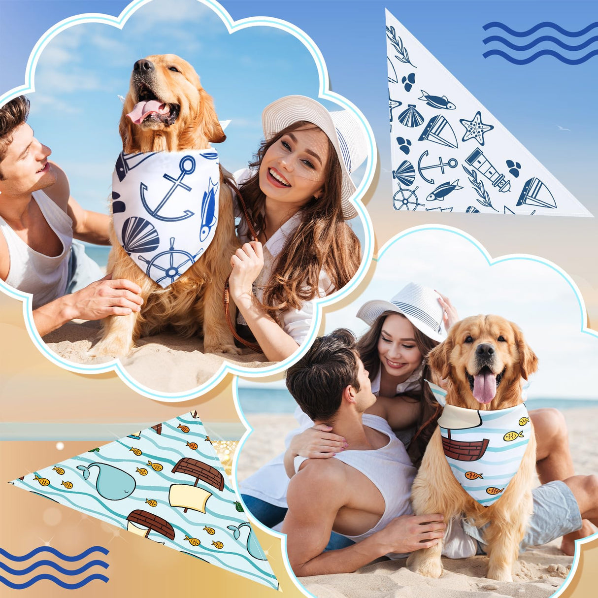 Huhumy 150 Pcs Ocean Dog Bandanas Bulk Summer Pet Bibs Triangle Ocean Themed Pet Scarf Bandanas for Medium Large Dogs Birthday Summer Beach Costume Decoration