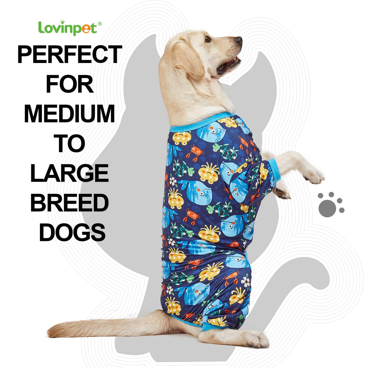 LovinPet Pajamas for Large Dogs, Lightweight Stretch Knit Pullover Dog Shirt, Marine Life Print, Pet Pajamas for Dogs, Large Breed Dog Jammie, PJ's for Pitbulls, Pet PJ's, 2XL
